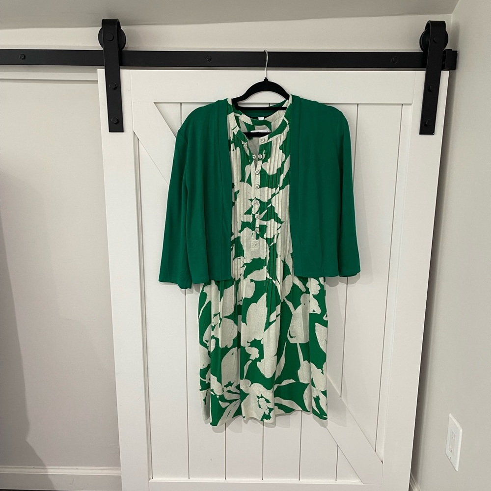 Sonoma Green and White Floral Dress